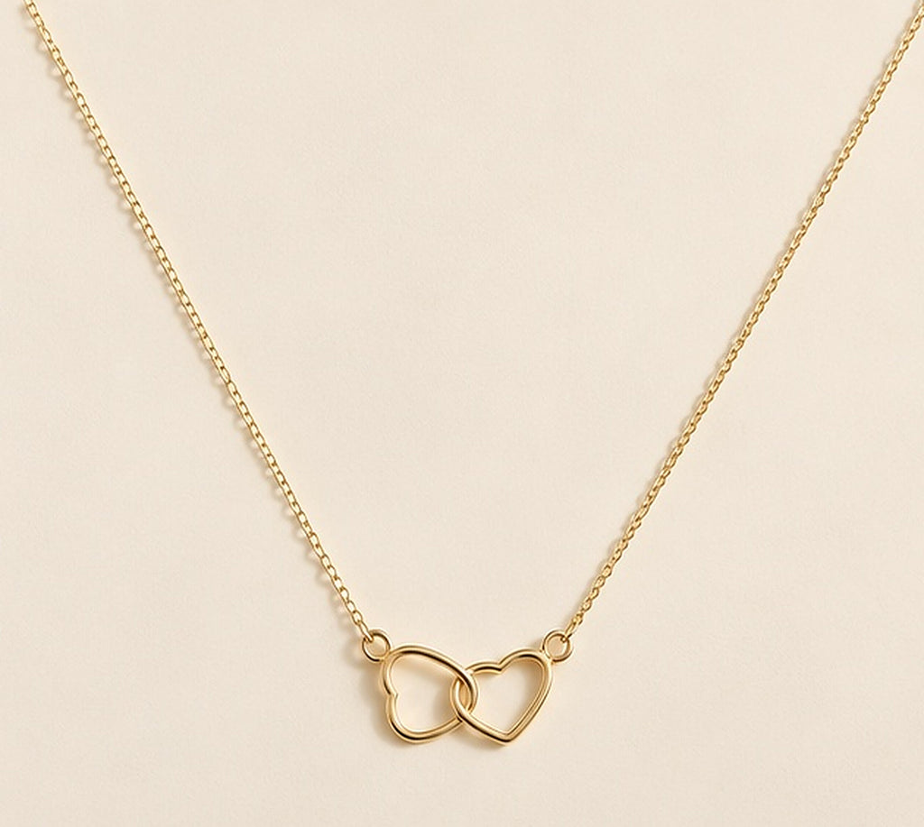 Collar doble corazón entrelazado oro, vista 1